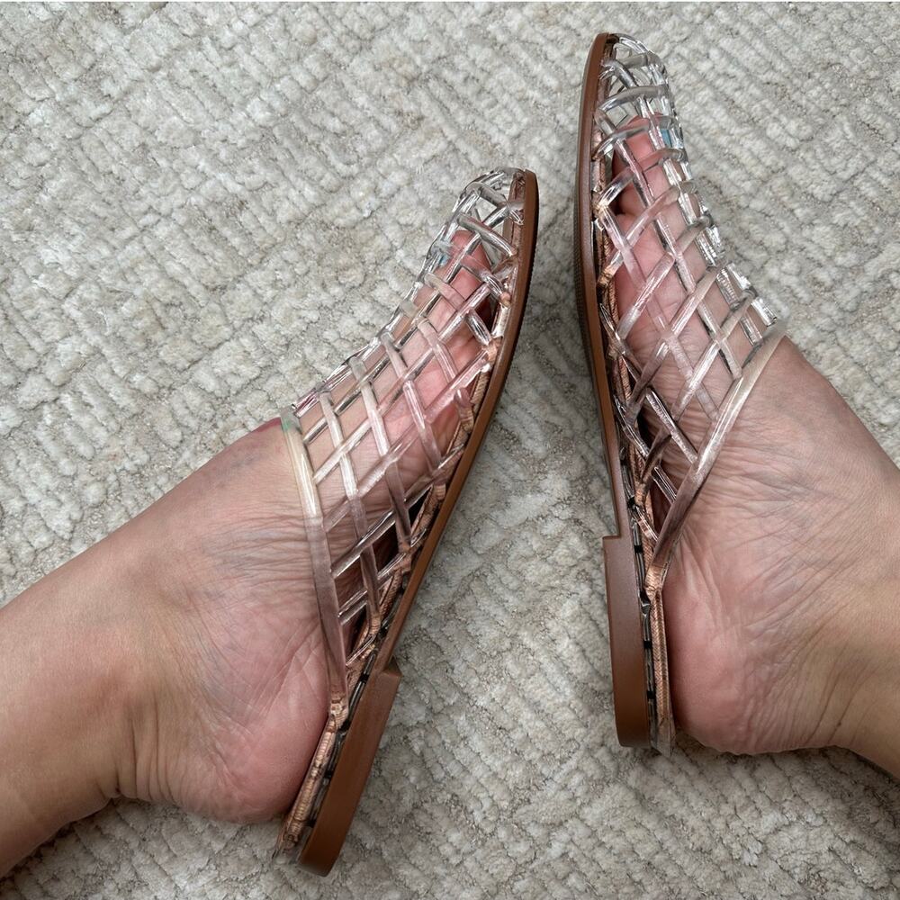 Clear Jelly Flat Slide Sandals Mesh Slip On Flat Beach Sandals Summer Slippers